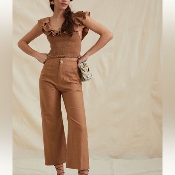 Anthropologie Maeve Ruffled Smocked Tank Top Brown NEW Plus Size 26W - Picture 6 of 9